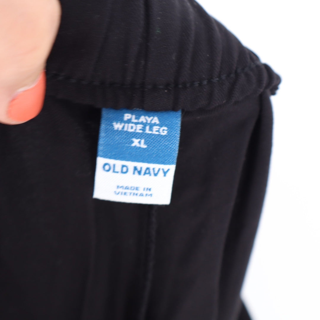 Old Navy Playa Wide Leg Pants Womens XL Black High Rise Rayon Full Length