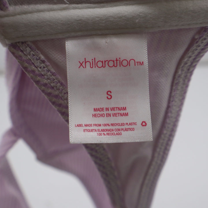 Xhilaration Purple White Seersucker Ruffle Bikini Top Small