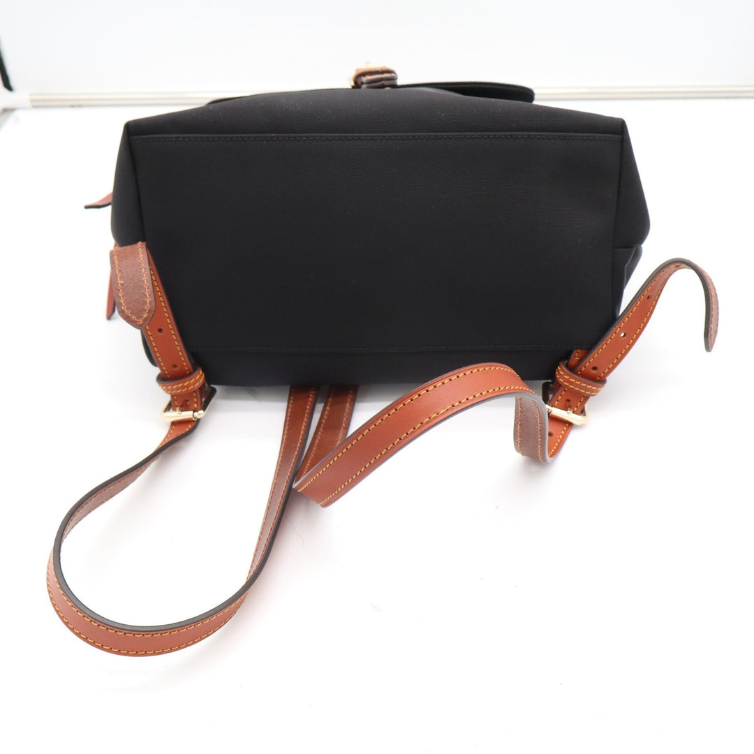 Dooney & Bourke Black Nylon Leather Trim Backpack Braided Handle Duck Logo Tag