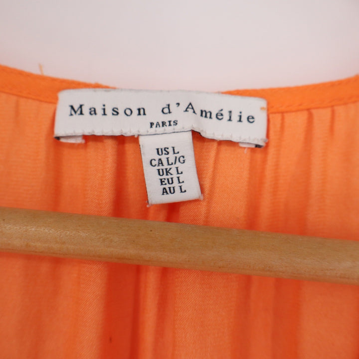 Maison d'Amélie Orange Cap Sleeve V-Neck Henley Blouse Size L