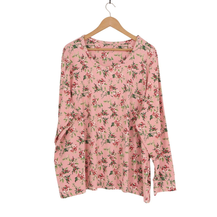 Charter Club Intimates Sleepshirt Womens 3X Pink Floral Stretch Henley Neck