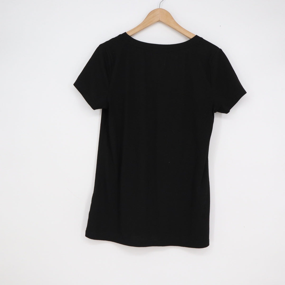 Automet Womens Black V-Neck Short Sleeve T-Shirt Size M Stretch Basic