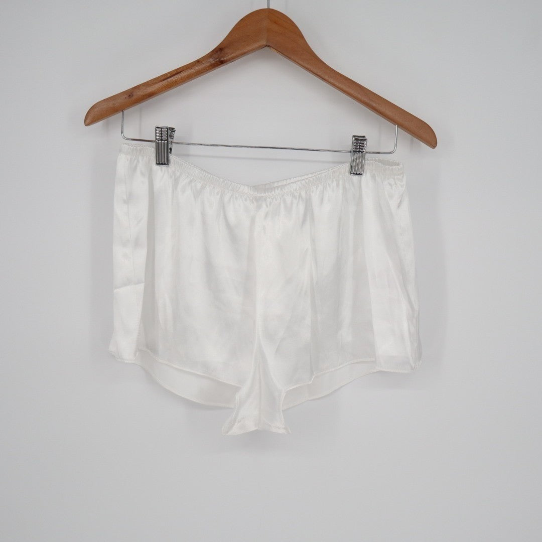Linea Donatella Bride Satin Intimates Sleep Shorts Womens M White Elastic Waist