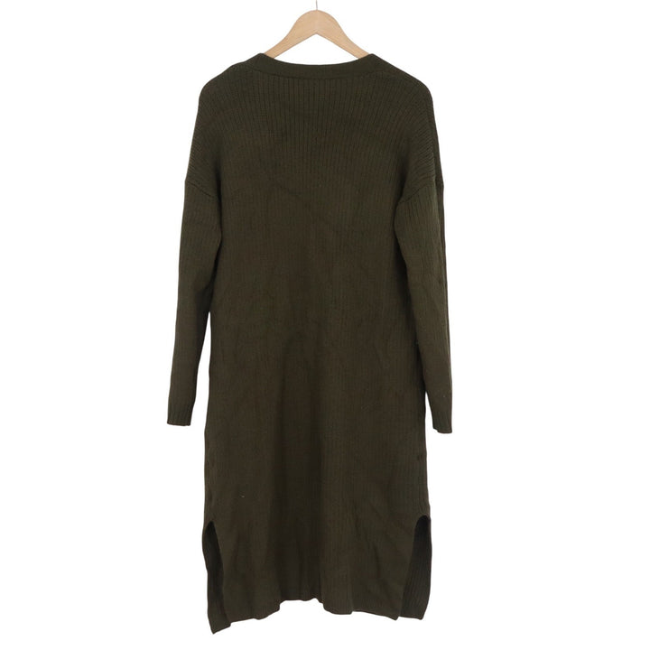 Army Green Longline Open Front Cardigan Sweater XL Ribbed Knit Duster