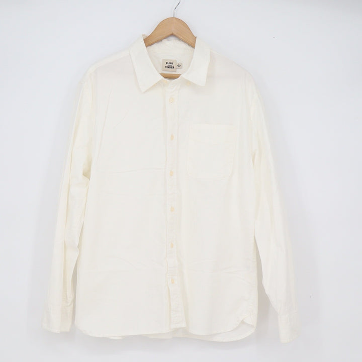 Flint and Tinder Shirt Mens L Classic Fit Off-White Button-Down Solid Excellent