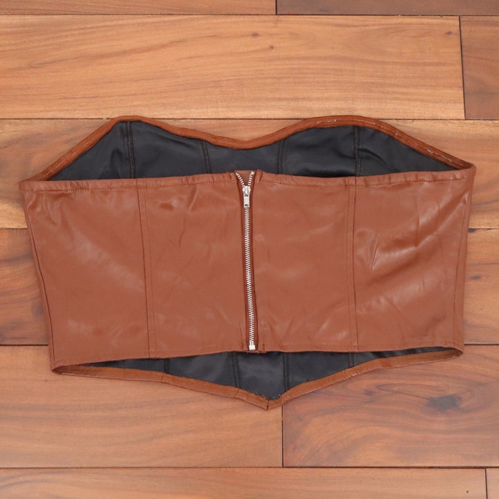 SHEIN Brown Faux Leather Corset Top Zip Back Sweetheart Neck XL 12
