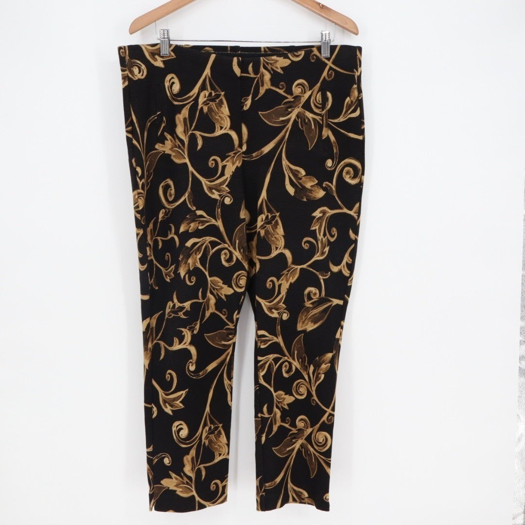 Chico's So Slimming Juliet Ankle Pants Women 2.5 Black Gold Scroll Print Stretch