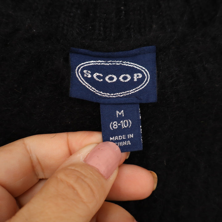 Scoop Womens Black Fuzzy Short Sleeve Cropped Sweater Crew Neck Size M