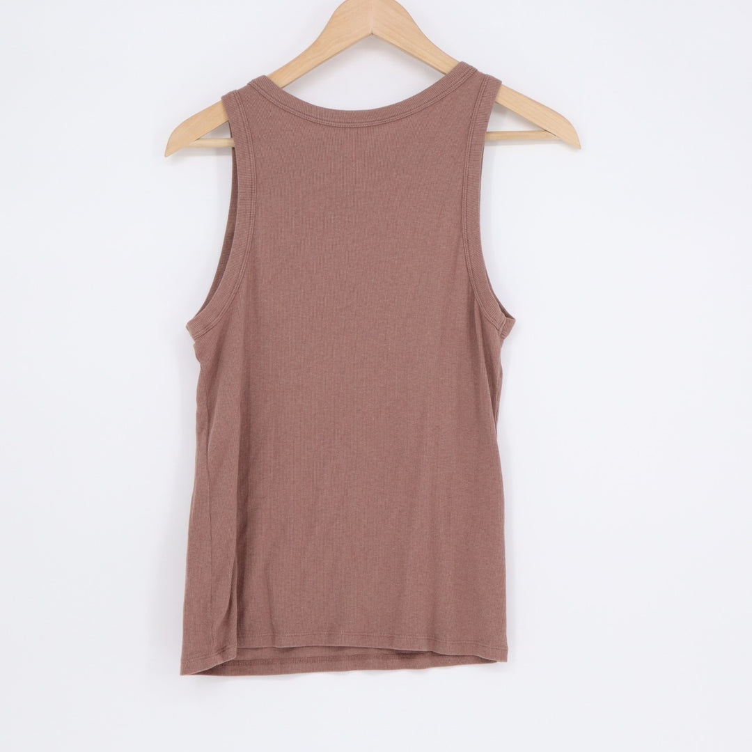 A New Day Tank Top Women XL Brown Cotton Stretch Ribbed Knit Scoop Neck Pullover
