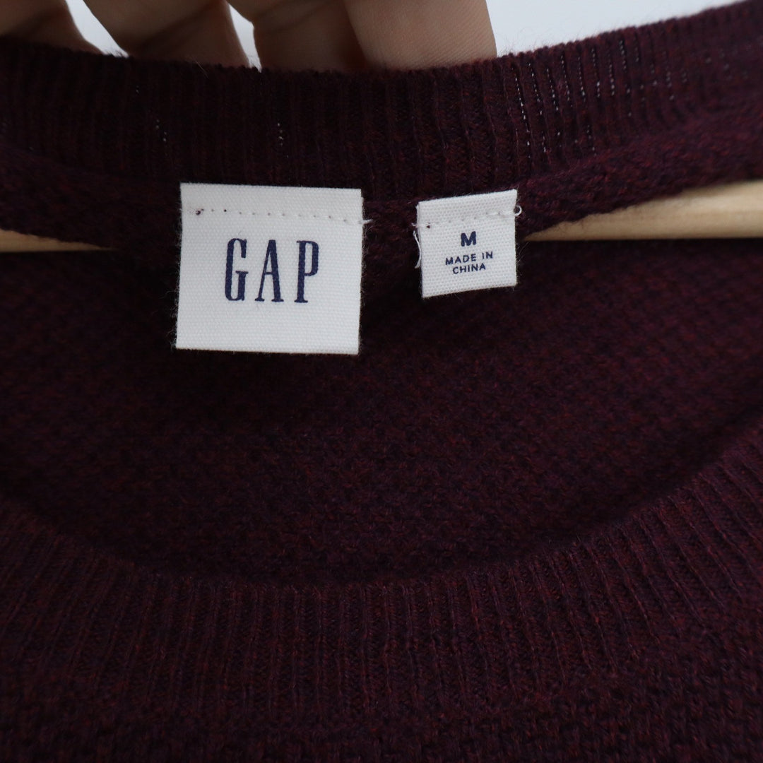 GAP Mens Waffle Knit Raglan Sweater Burgundy Red Crew Neck Size M