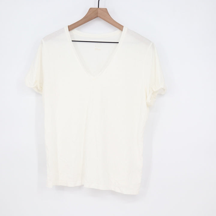 A New Day Womens V-Neck Short Sleeve Tee Cream Off-White Cotton Modal Large