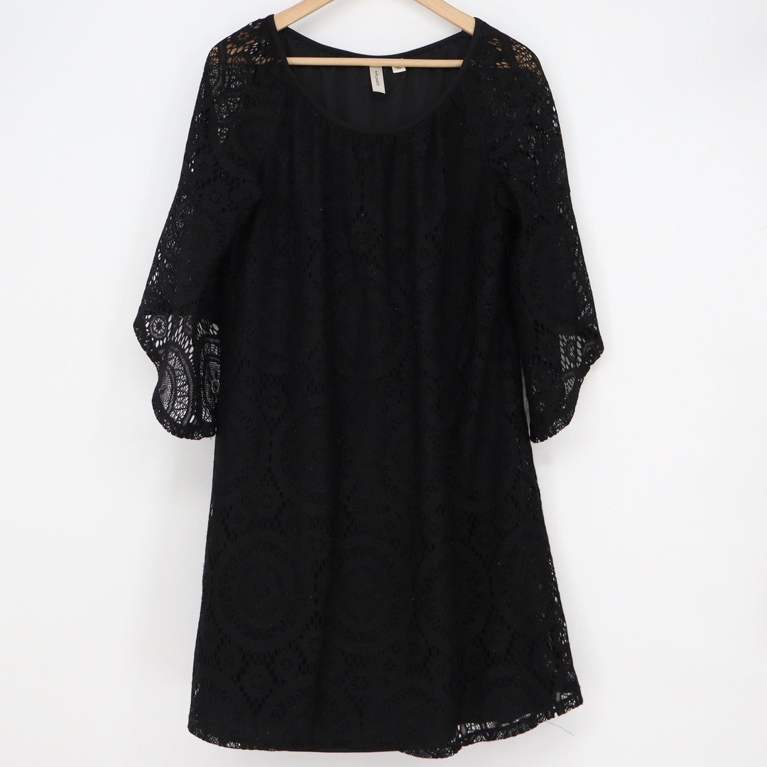 Tacera Black Lace Bell Sleeve Shift Dress Floral Medallion 6049L Mens Size M