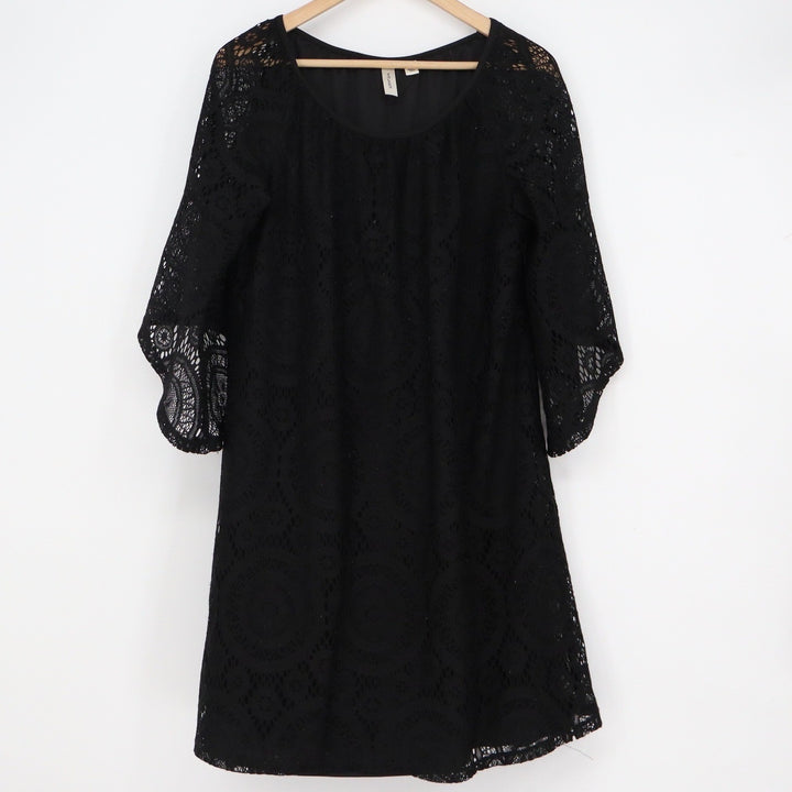 Tacera Black Lace Bell Sleeve Shift Dress Floral Medallion 6049L Mens Size M