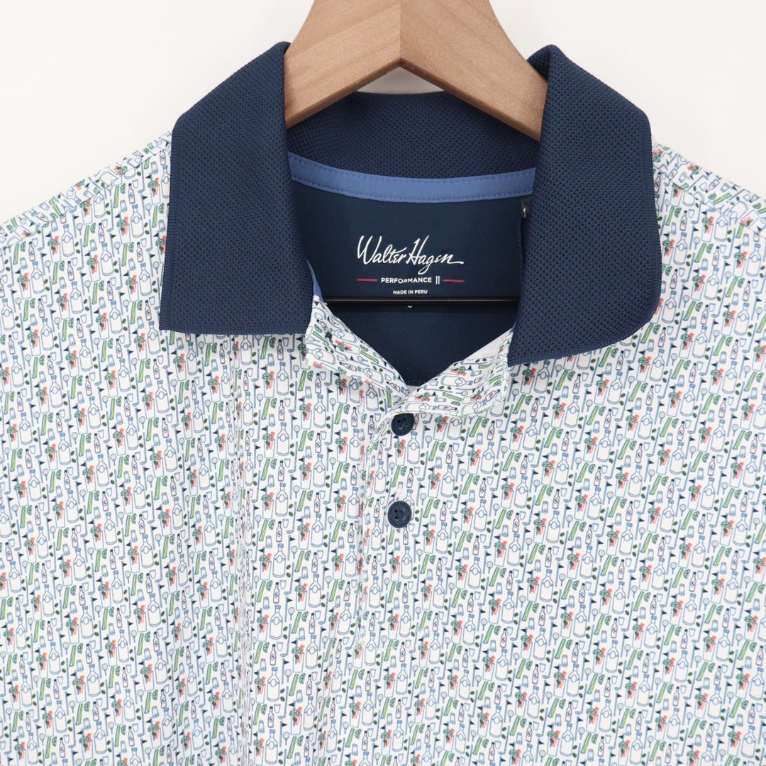 Walter Hagen Mens Performance 11 Bloody Mary Golf Polo Shirt White Navy Small