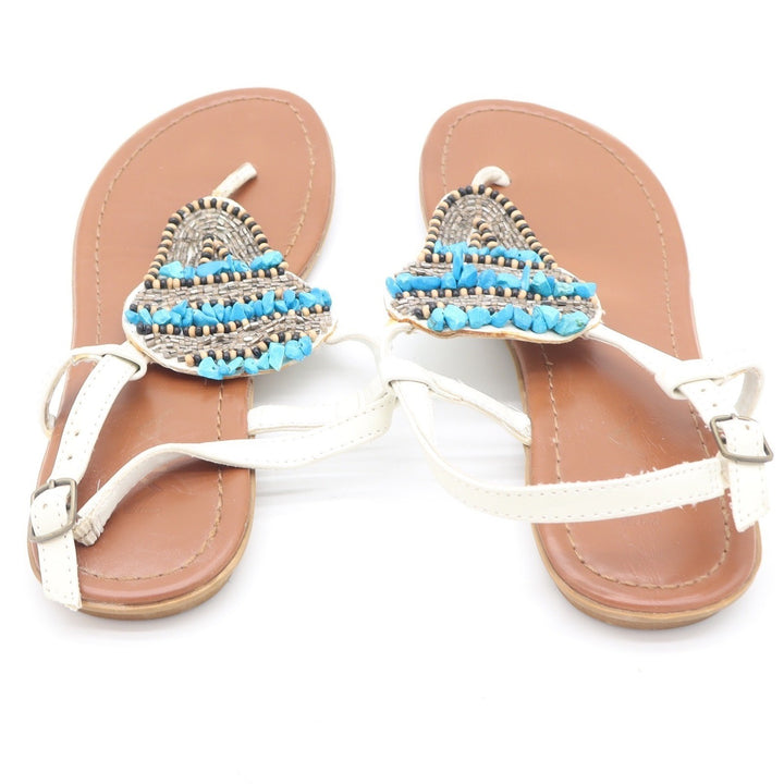 MIA Emma White Beaded Turquoise Boho Thong Slingback Sandals Womens Size 8
