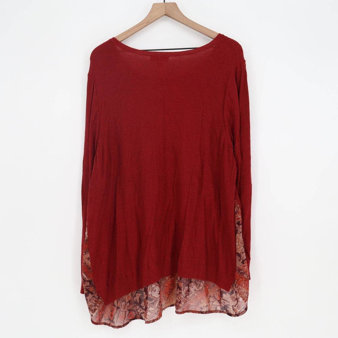 C.J. Banks Sweater Top Women 3X Mixed Media Burgundy Snakeskin Layered Excellent