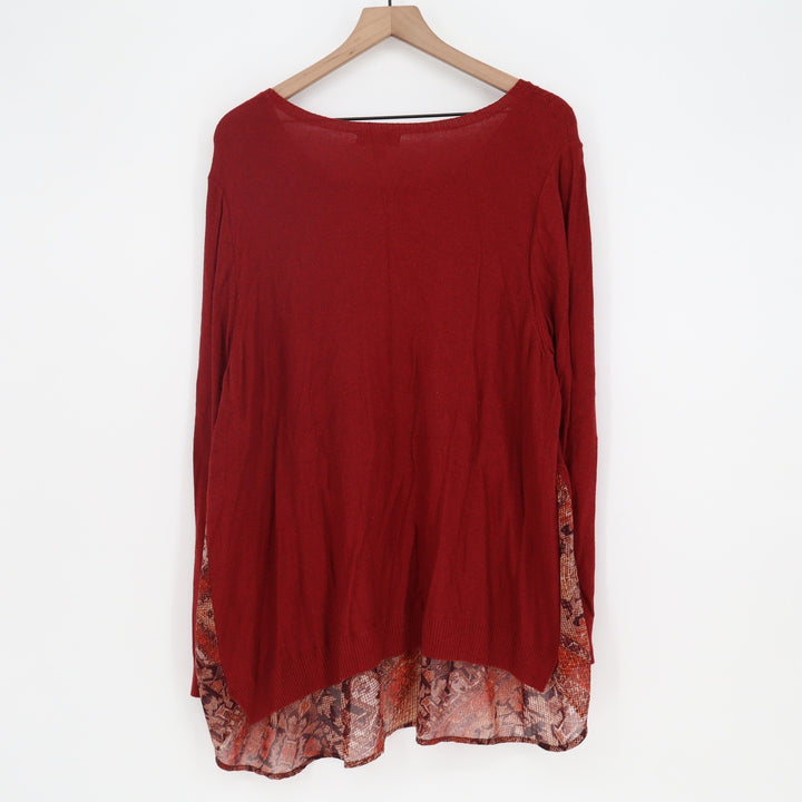 C.J. Banks Sweater Top Women 3X Mixed Media Burgundy Snakeskin Layered Excellent