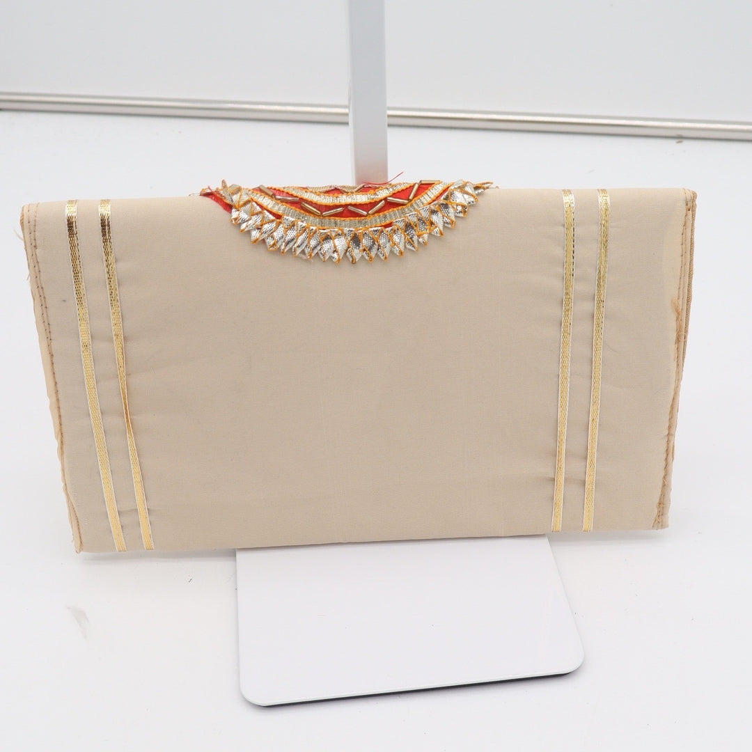 Indian Embroidered Cream Gold Red Tassel Clutch Evening Bag Handbag Wedding