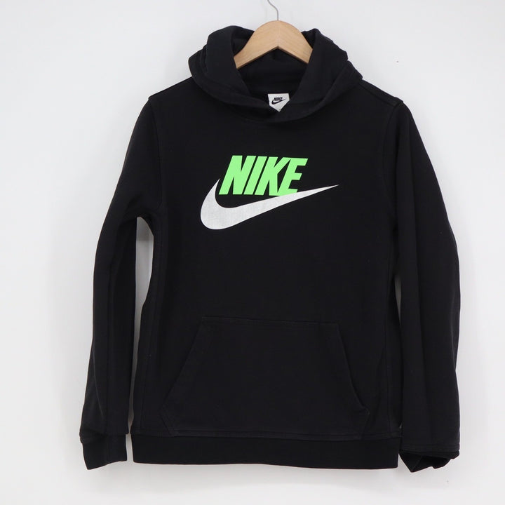 Nike Boys XL Black Hoodie Pullover Neon Green Logo Swoosh Sweatshirt