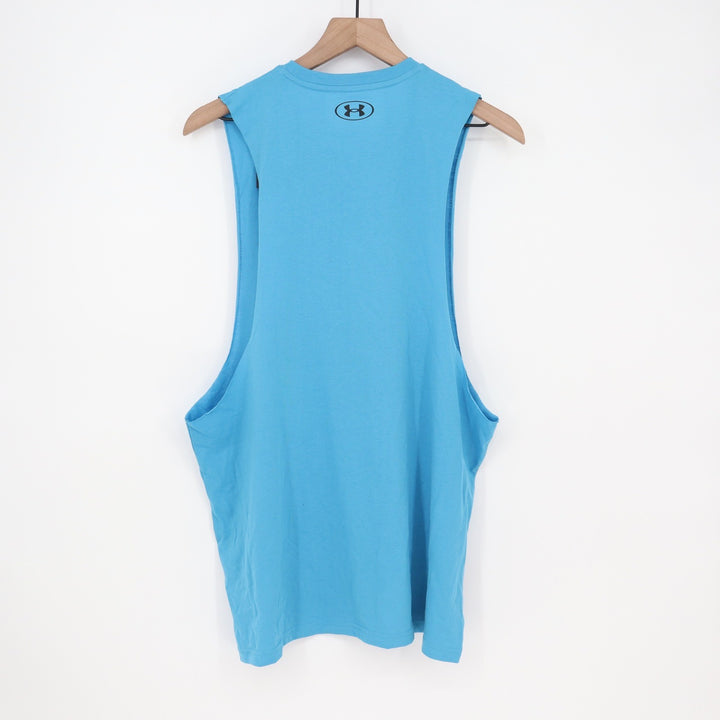 Under Armour Mens Left Chest Cut Off Tank Blue Muscle Shirt Large