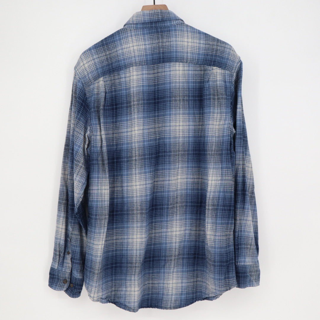 George Plaid Flannel Shirt Long Sleeve Button Down Blue Men's Size L