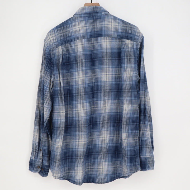 George Plaid Flannel Shirt Long Sleeve Button Down Blue Men's Size L