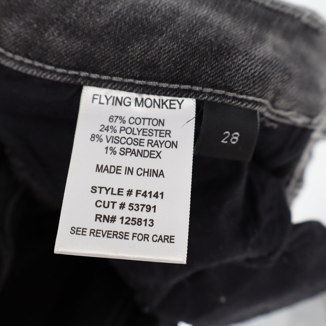 Flying Monkey Jeans Women's 28 Gray Denim Cotton Stretch Raw Hem Ankle Slit