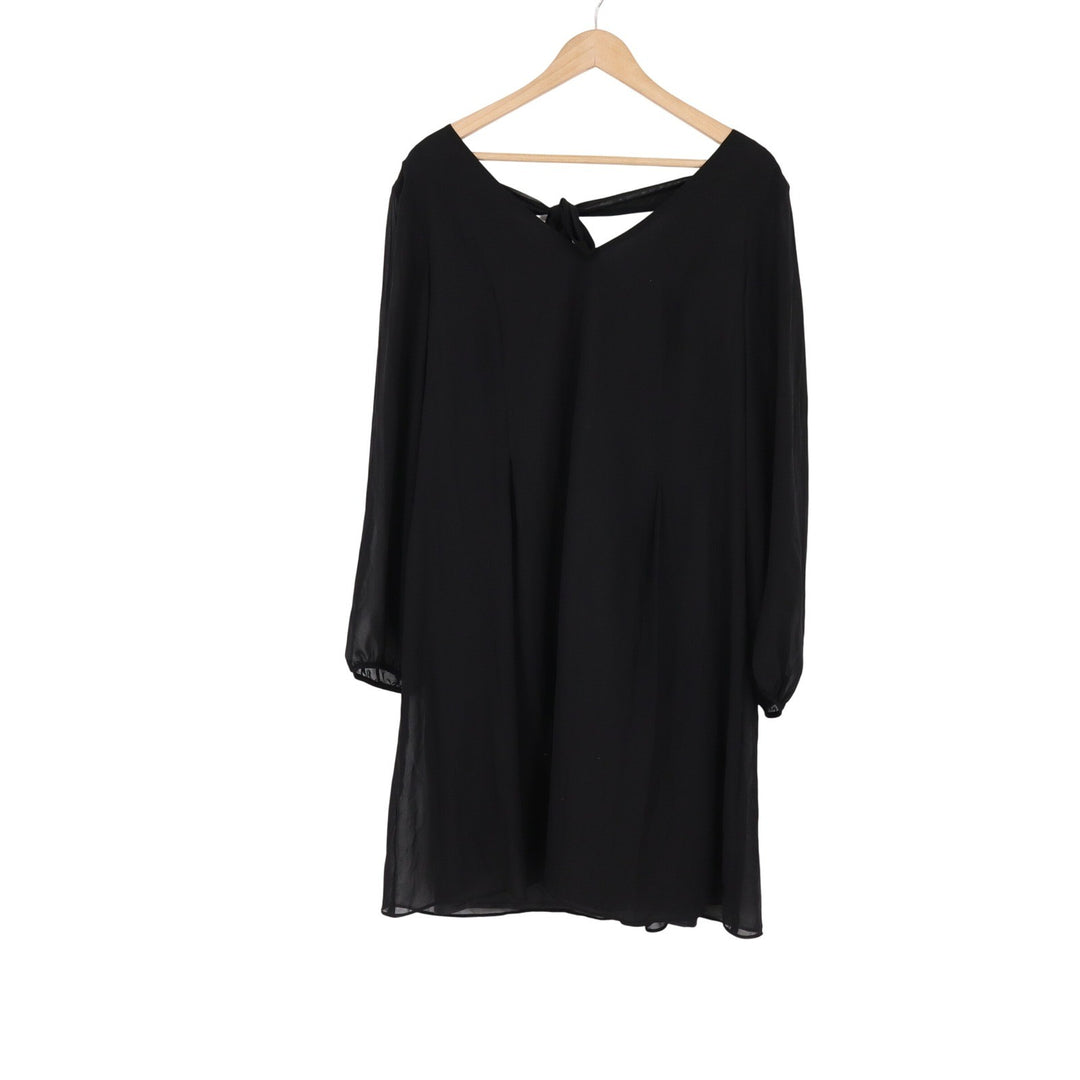 Nine West Dress Womens Large Shift Black Long Sleeve Tie Back Chiffon Excellent