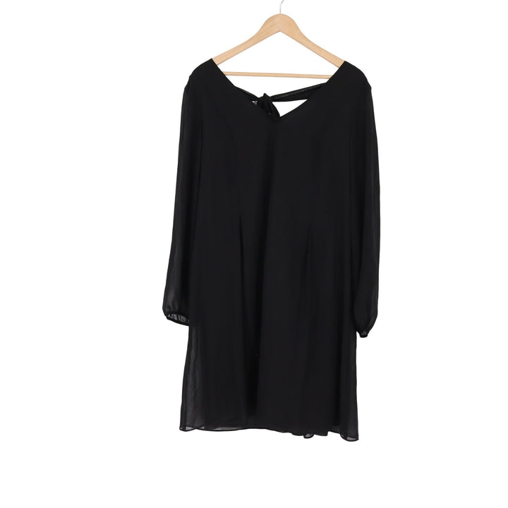 Nine West Dress Womens Large Shift Black Long Sleeve Tie Back Chiffon Excellent