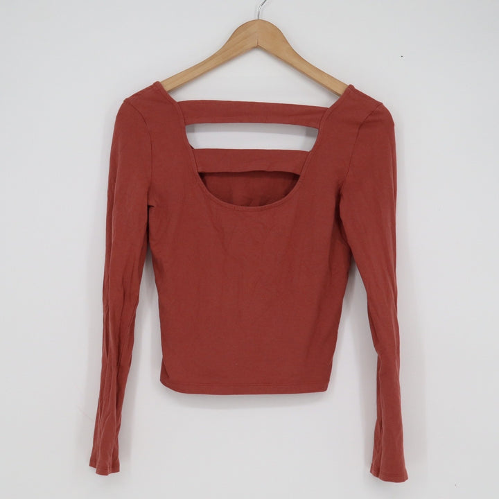 Charlotte Russe Terracotta Rust Cutout Back Long Sleeve Crop Top Medium
