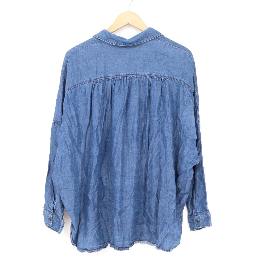 Zara Basic Z1975 Denim Shirt Blue Lyocell Button Down Long Sleeve Small