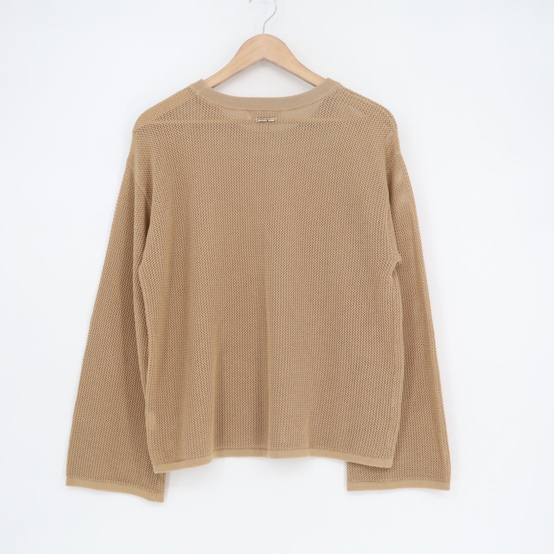 Michael Kors Sweater Womens Medium Brown Open Knit Ribbed Crew Neck Long Sleeve