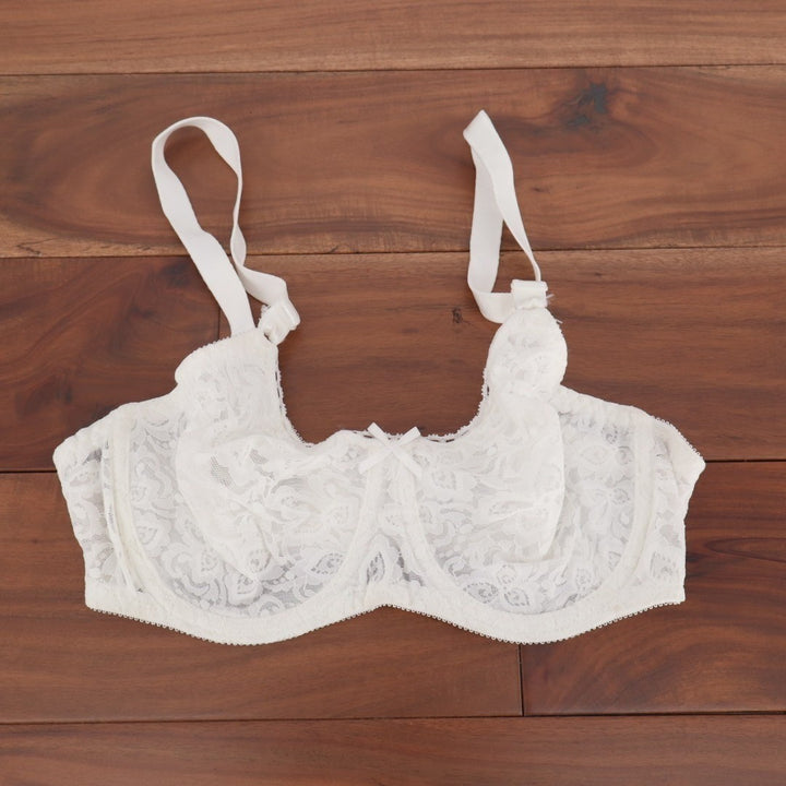 Bali 'N Smooth Push-Up Bra Womens 34C White Floral Sheer Lace Detail Underwire