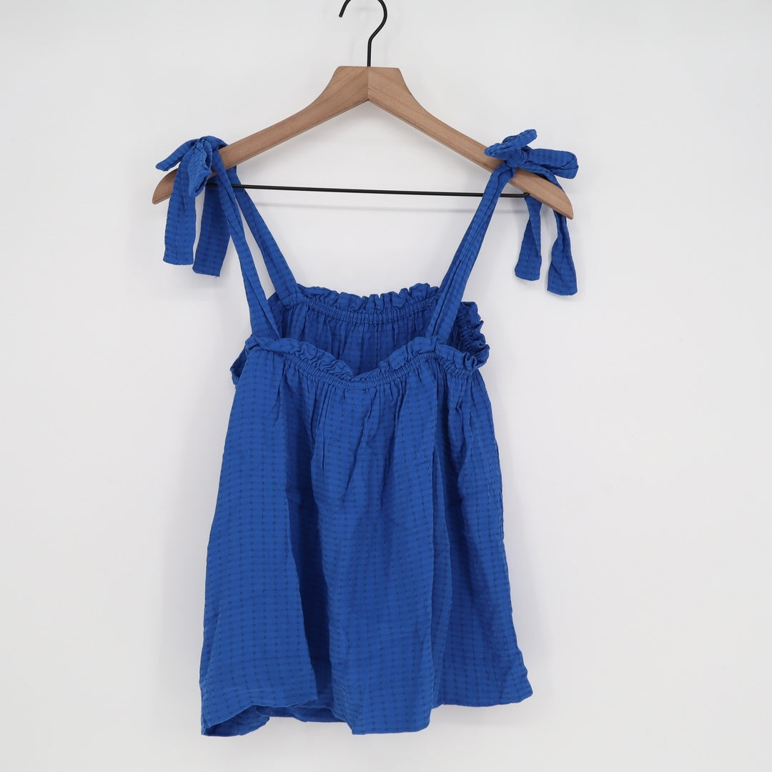 HM Royal Blue Tie Shoulder Ruffle Camisole Tank Top Viscose Size M
