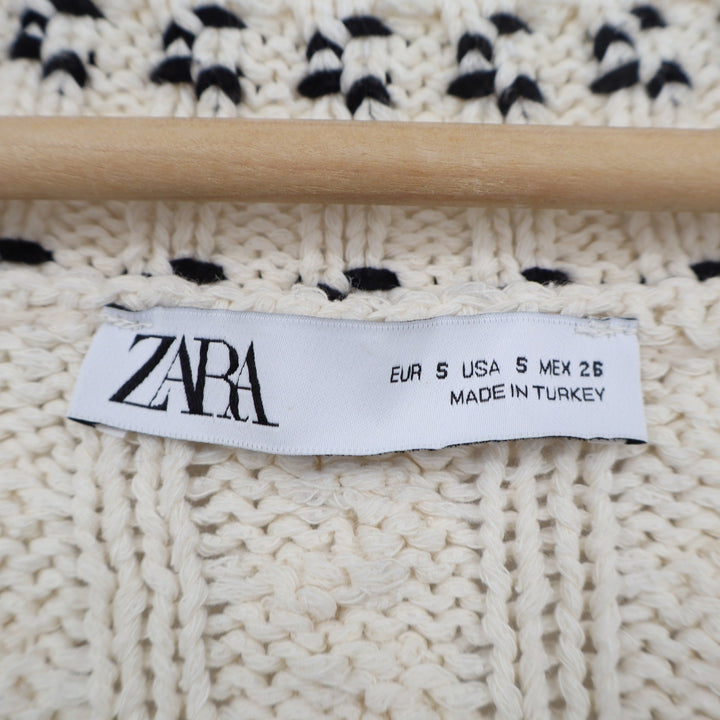 Zara Womens Small Cream Cable Knit V-Neck Sweater Vest Black Contrast Trim