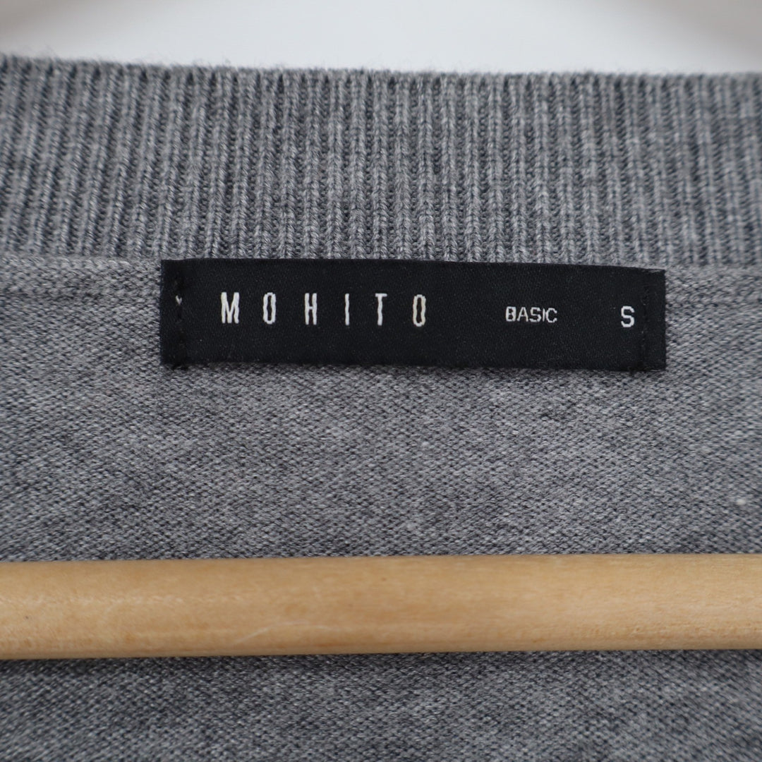 Mohito Basic Grey V-Neck Lace Trim Knit Sweater Long Sleeve Pullover Womens S