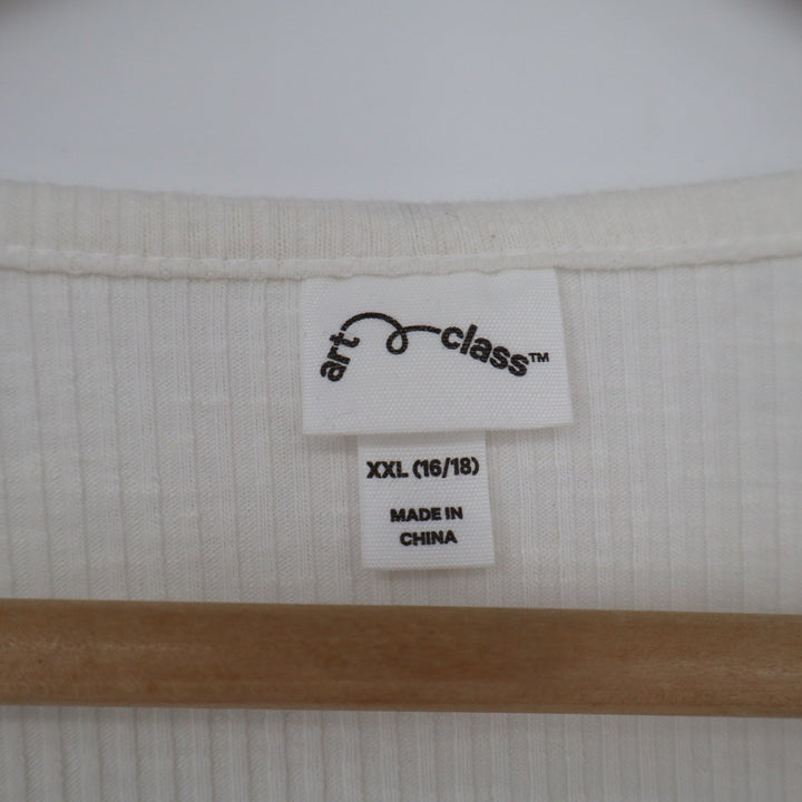 Art Class Girls XXL 16/18 Cream Ribbed Long Sleeve Snowflake Lettuce Trim Top