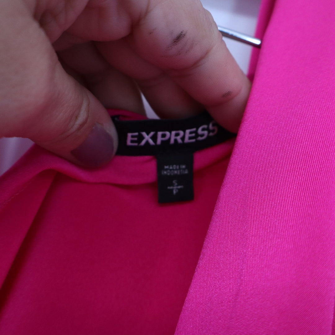 Express Hot Pink Deep V-Neck Long Sleeve Wrap Bodysuit Small