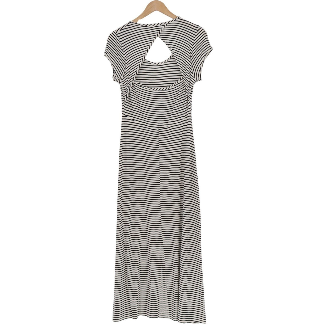 Olivia Rae Maxi Dress Womens Medium White Black Striped Stretch Short Sleeve