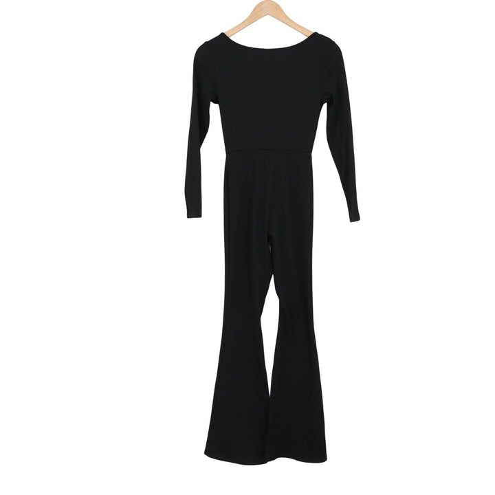 Wild Fable Womens Black Ribbed Long Sleeve Square Neck Flare Leg Jumpsuit Size S