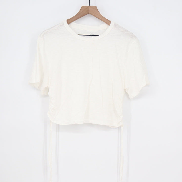 Universal Thread Womens Cream Cotton Slub Side Cinch Cropped T-Shirt Size L