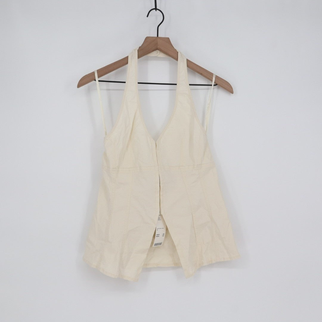 Urban Outfitters UO Sari Vest Women Small Off White Halter Neck Linen Hook & Eye