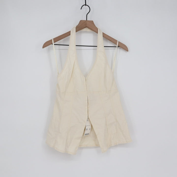 Urban Outfitters UO Sari Vest Women Small Off White Halter Neck Linen Hook & Eye