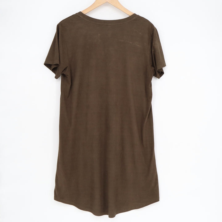 Z Supply T-Shirt Dress Womens Medium Brown V-Neck Front Pocket Short Sleeves
