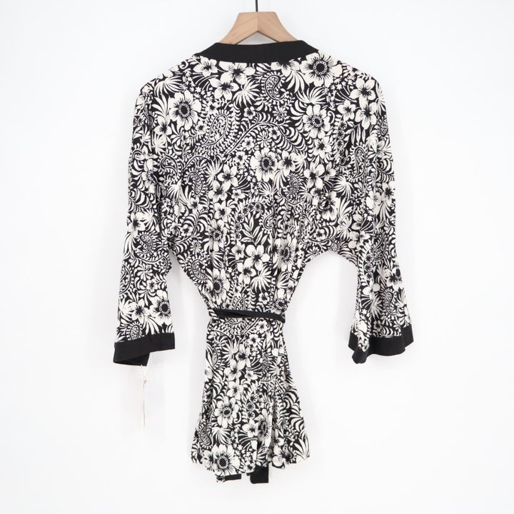 Linea Donatella Wrap Robe Lingerie Womens M Black Floral Long Sleeve Sleepwear