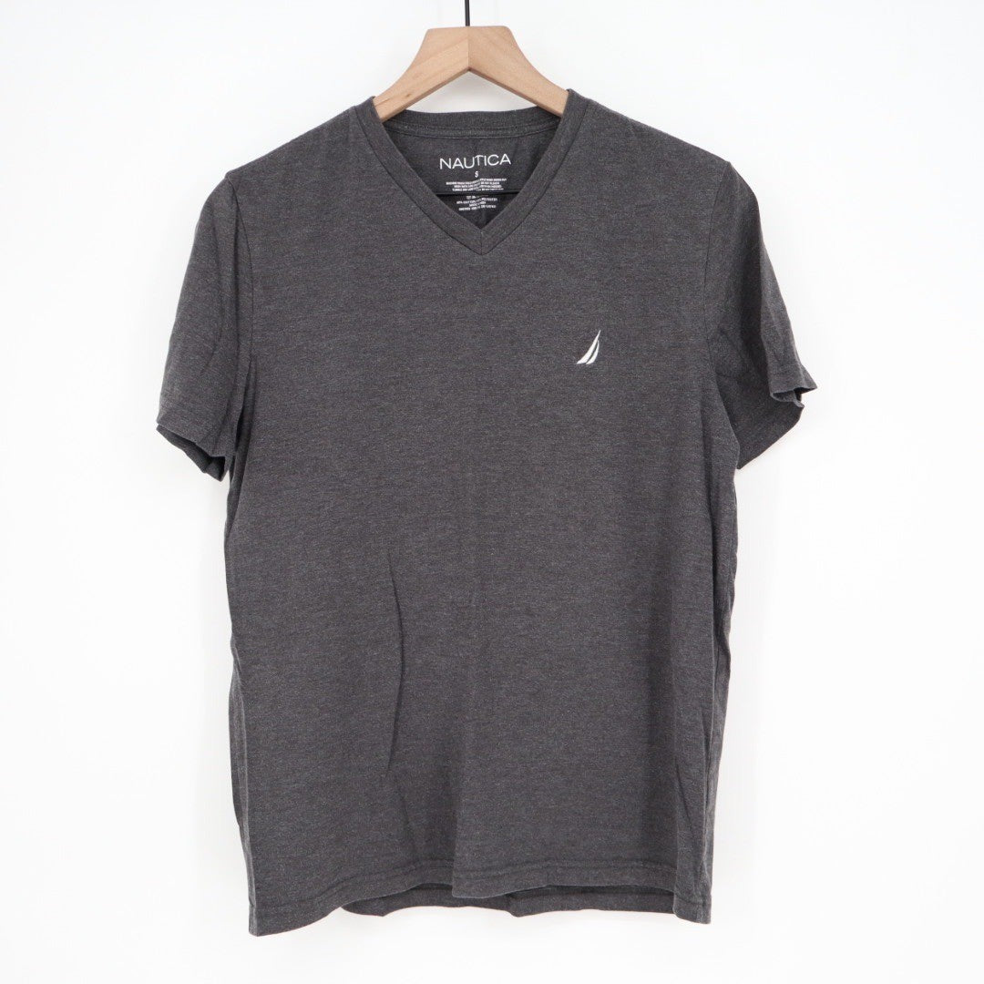 Nautica Mens V Neck T Shirt Dark Gray Short Sleeve Basic Casual Size S