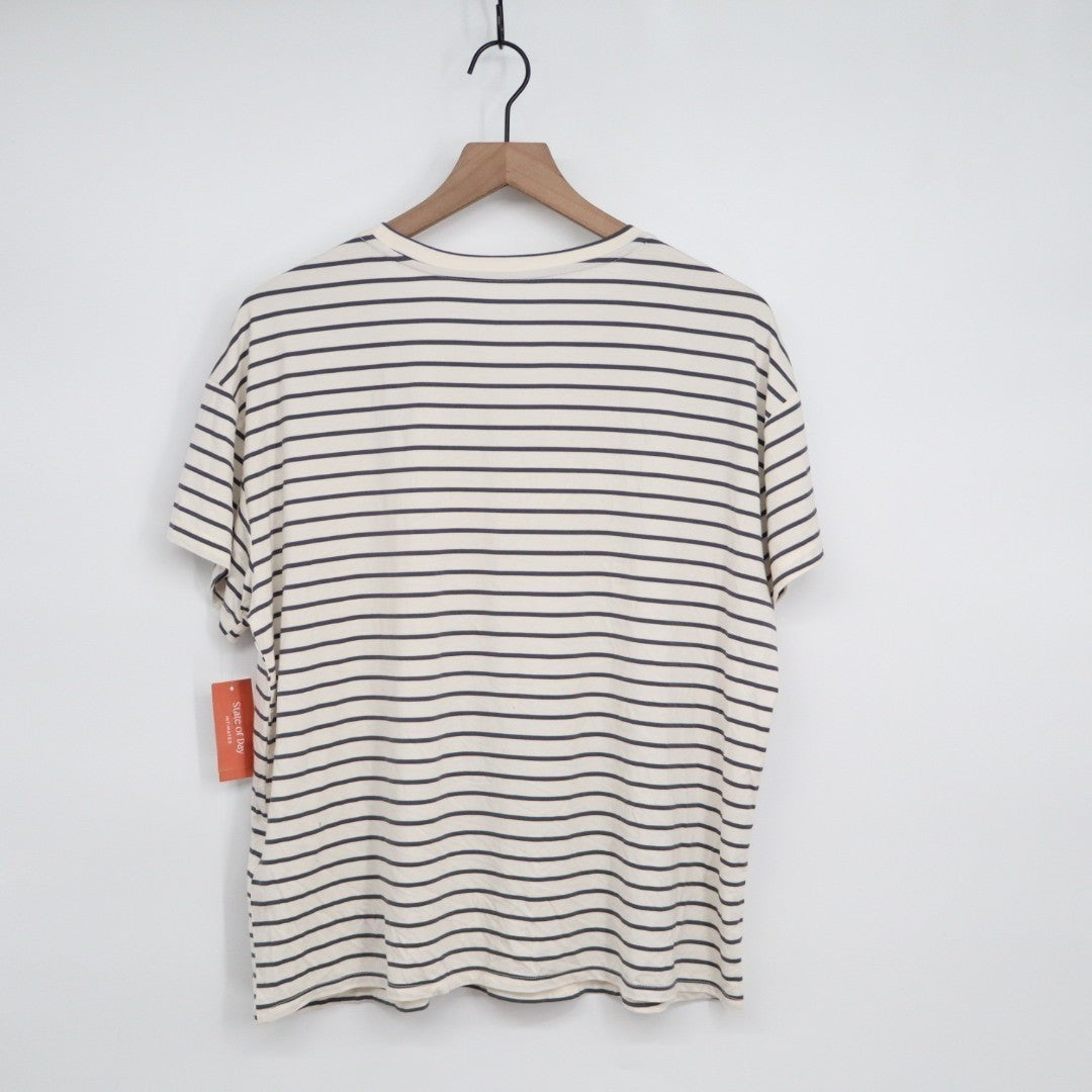 State Of Day Intimates Pajamas Top Womens Large White Stretch Striped Fluid Knit