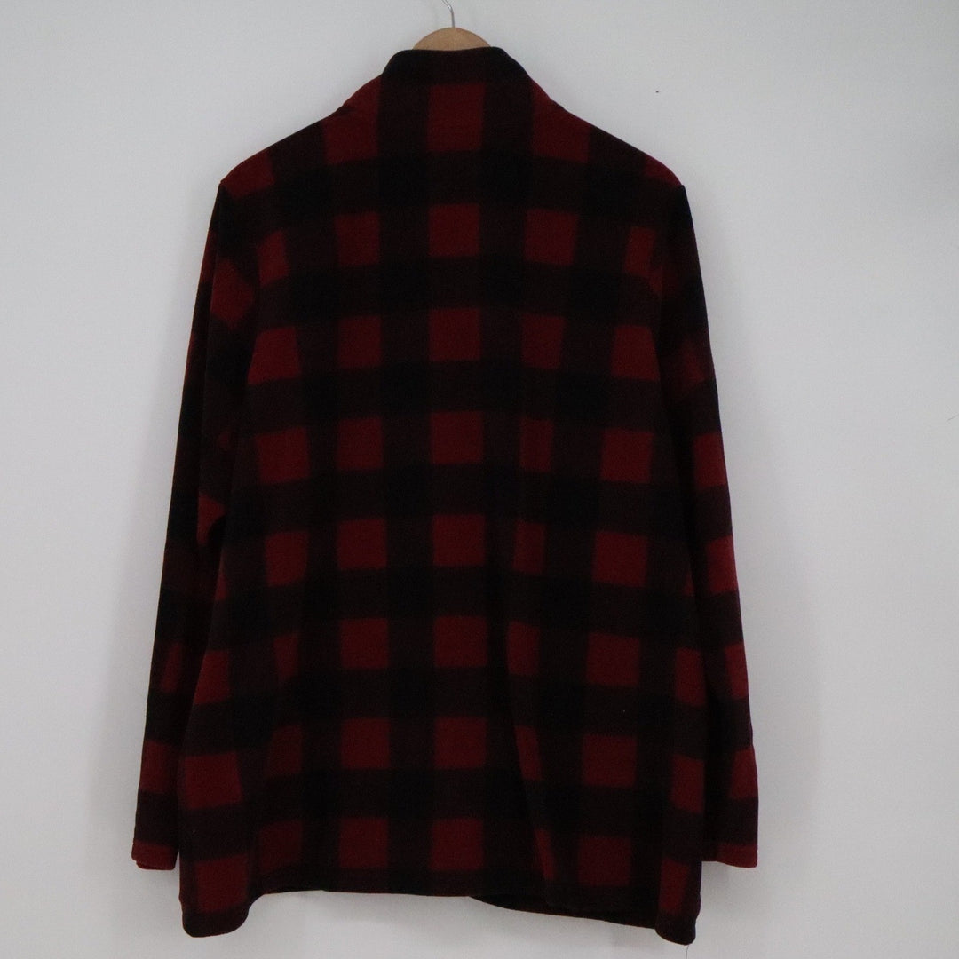 Denim & Co Womens 1X Buffalo Plaid Fleece Jacket Red Black Full Zip Mock Neck