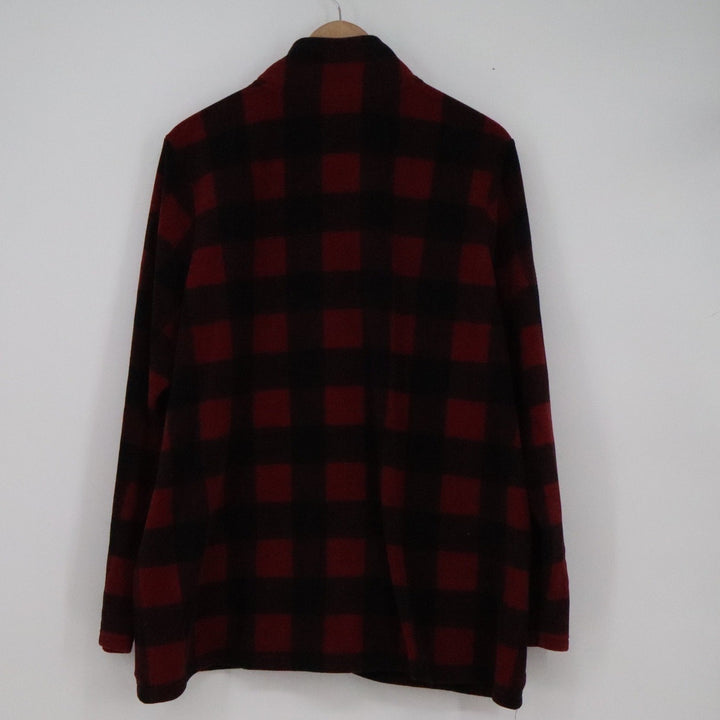 Denim & Co Womens 1X Buffalo Plaid Fleece Jacket Red Black Full Zip Mock Neck