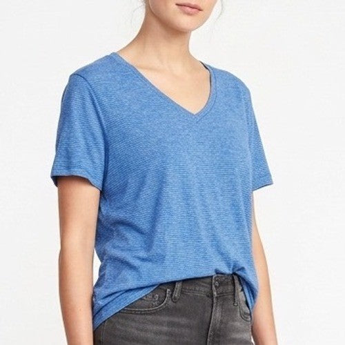 RBX Performance T-Shirt Womens 2X Blue Striped Short Sleeve V-Neck Pullover